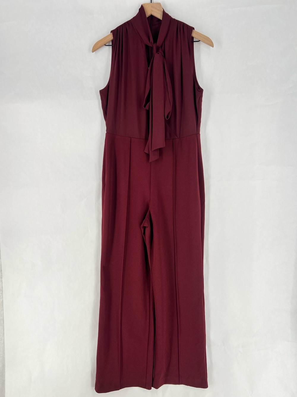 WHBM Deep Garnet Mock Neck Tie Back wide Leg Jumpsuit Size 8P NWT
